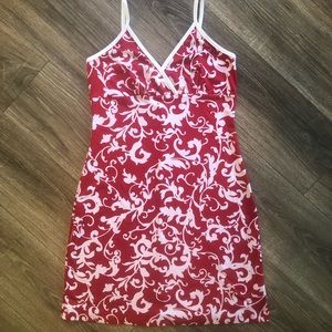 Red and white floral print sundress